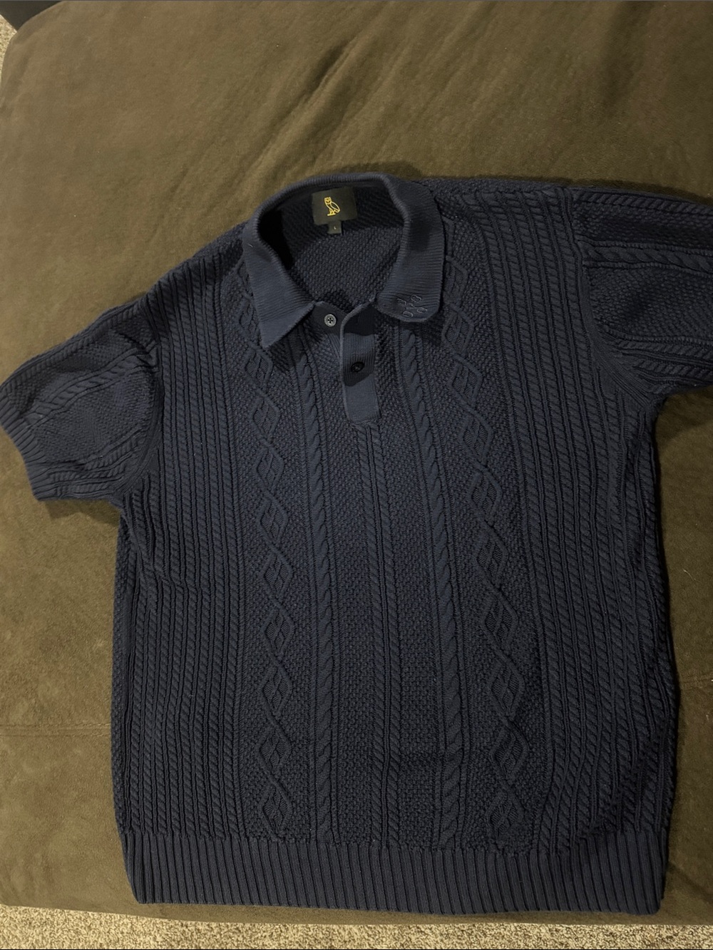 OVO Navy Cable Knit Polo - Men